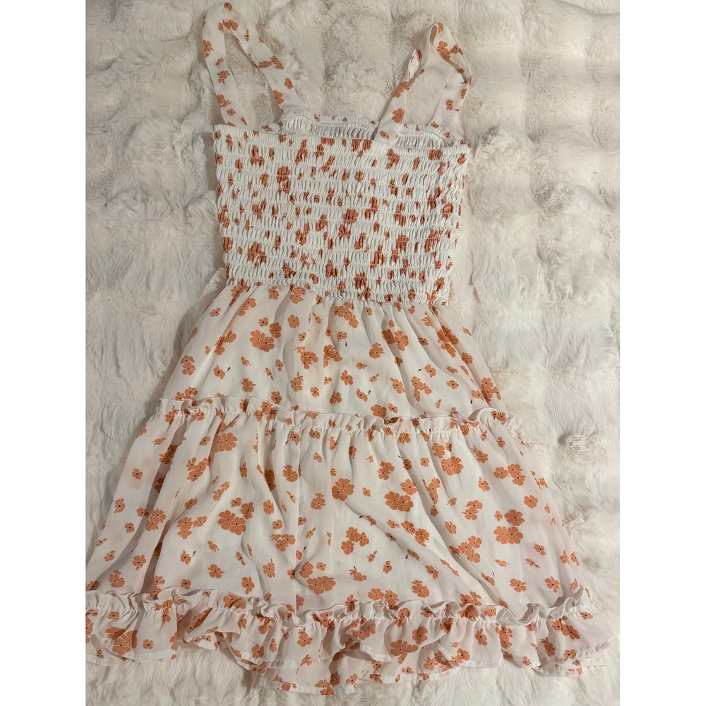 Jessica Simpson Floral Smocked Mini Dress Orange White Tiered Ruffle Small